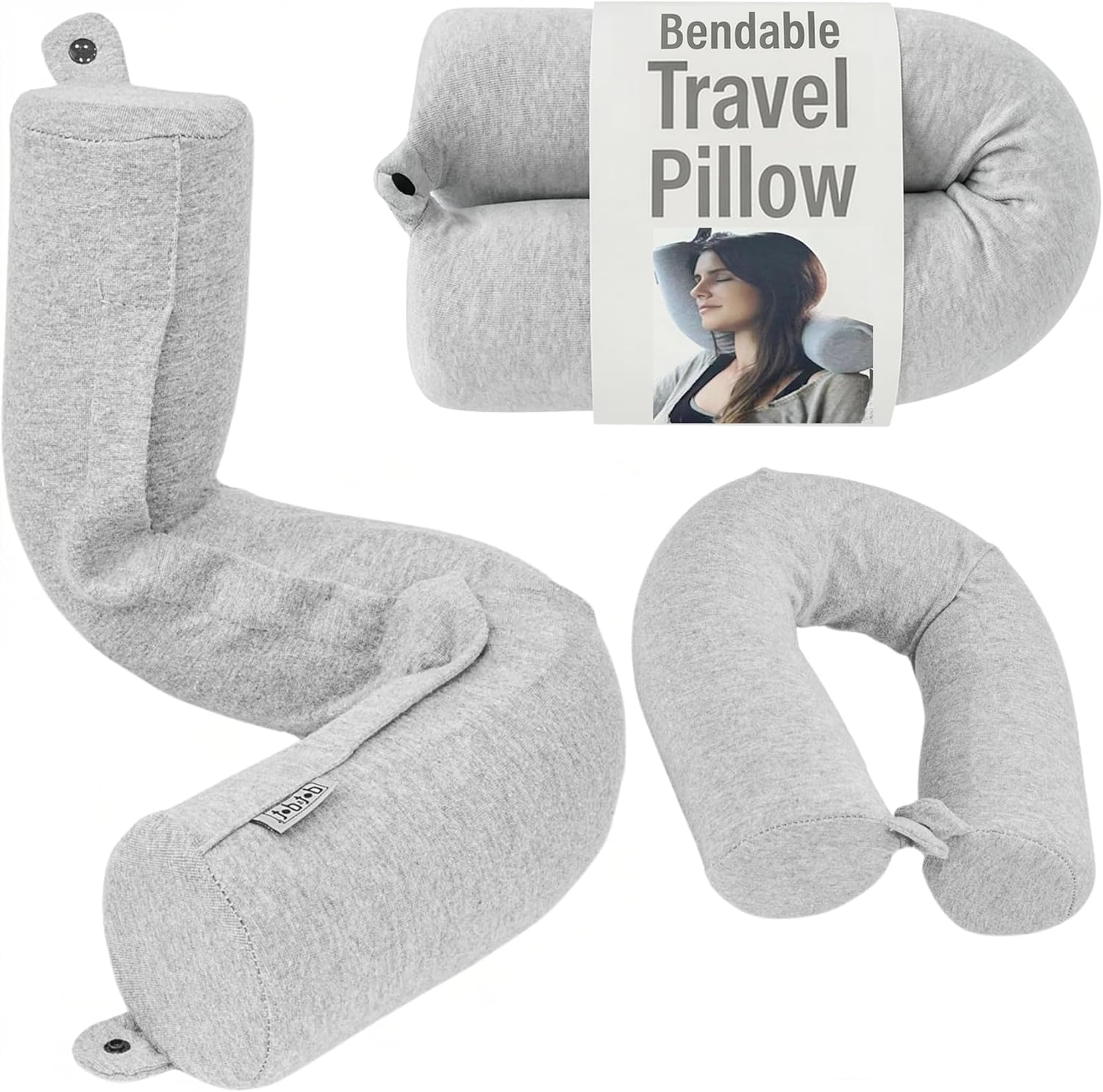 Dot&Dot Twist Memory Foam Travel Pillow, Bendable Neck Pillow for Airplane, Car and Home, 26-Inch Adjustable Roll with Washable Cotton Cover
