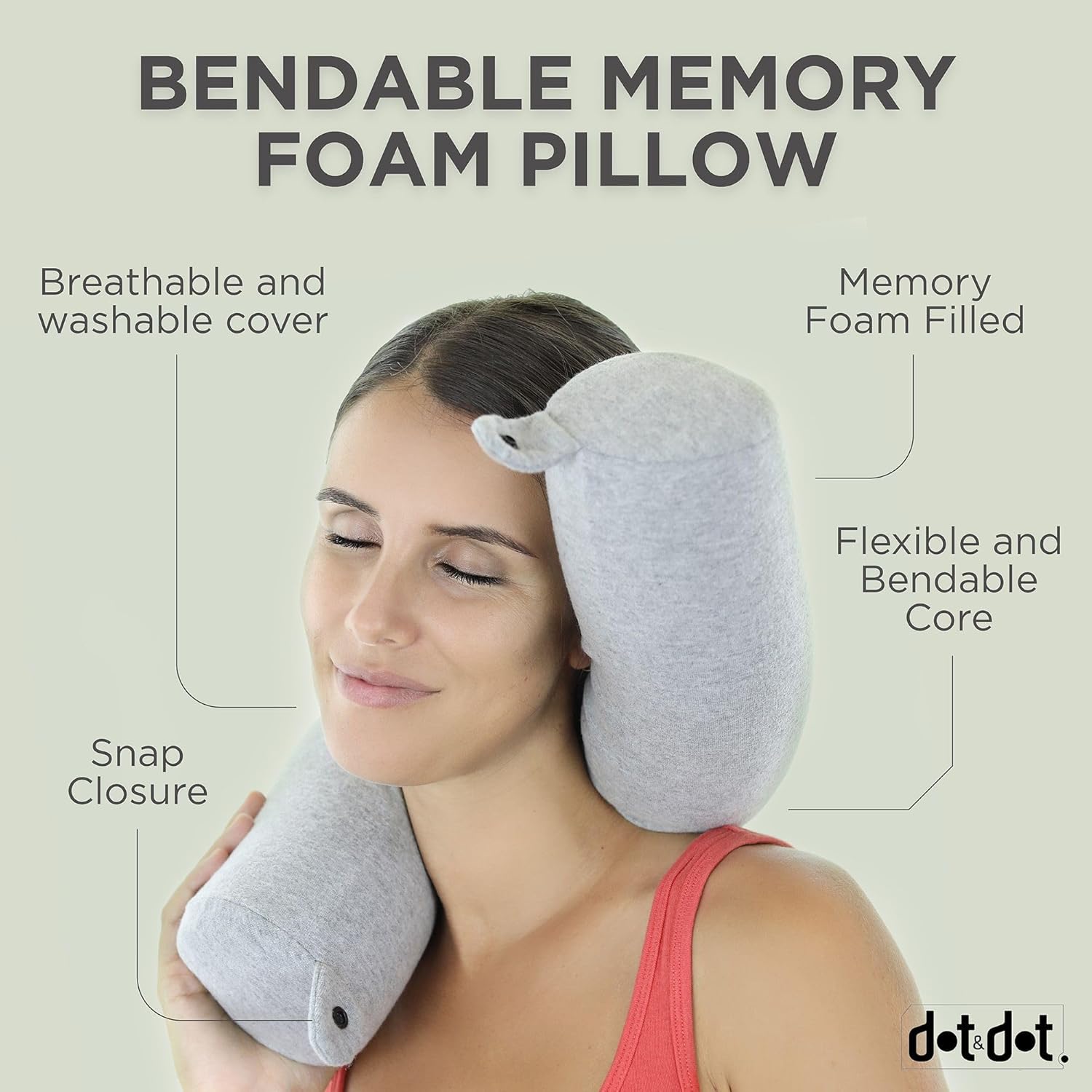 Dot&Dot Twist Memory Foam Travel Pillow, Bendable Neck Pillow for Airplane, Car and Home, 26-Inch Adjustable Roll with Washable Cotton Cover - Image 3