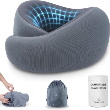 Travel Pillow for Airplane - Memory Foam Neck Travel Pillow with 360° Chin & Neck Support, Dual Raised Sides, Washable Breathable Cover, Compact Travel Bag for Long Flights, Car, Train, Sleeping