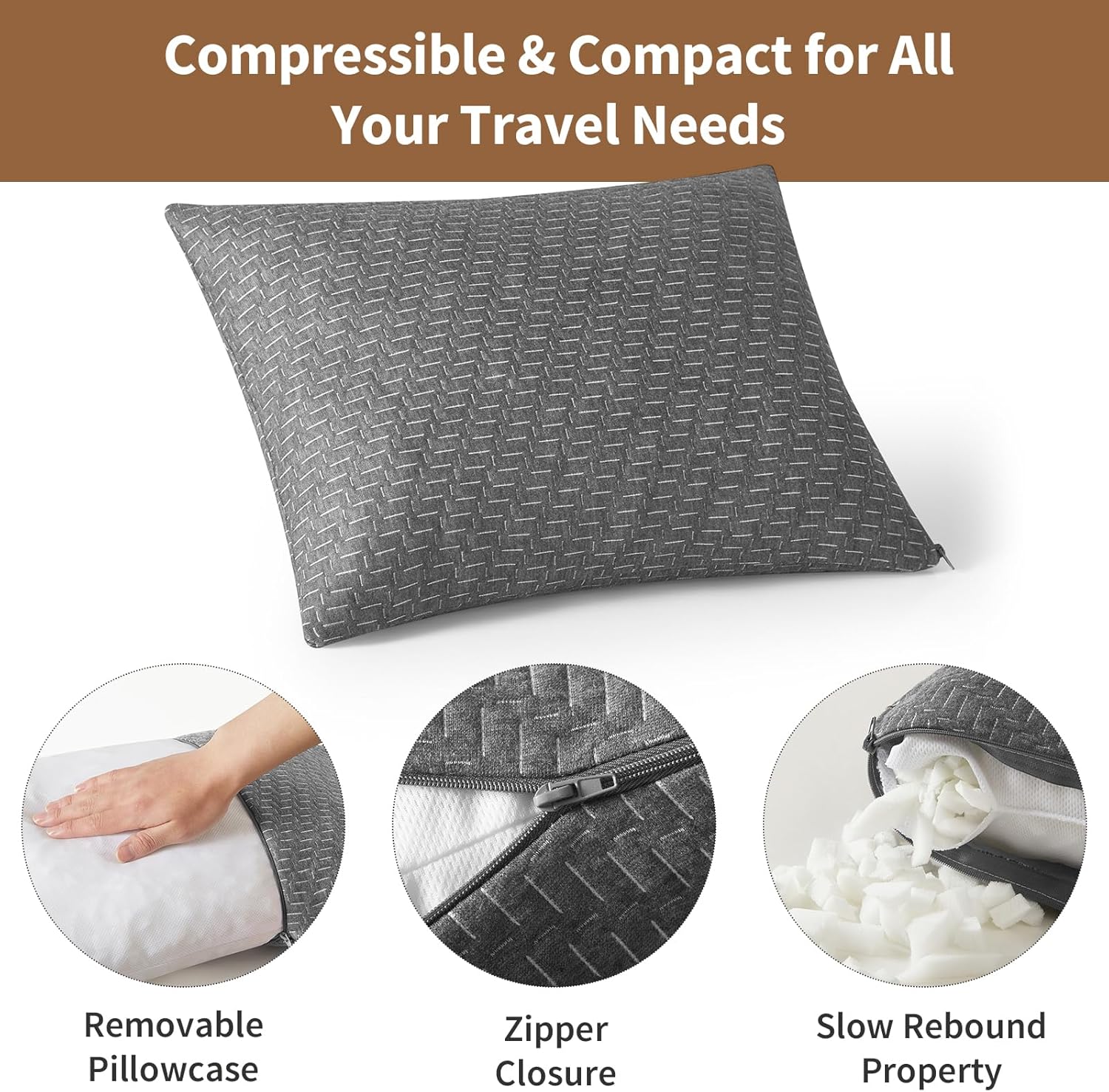 Small Shredded Memory Foam Pillow, Camping Pillow Travel Pillow - Compressible Medium Firm, Breathable Cover, Ideal Backpacking Hiking, Airplane and Car - Image 5