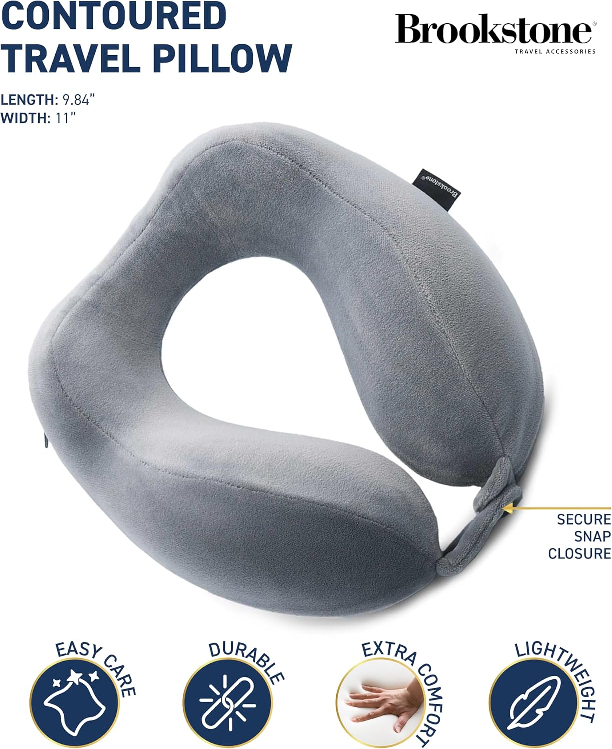 Brookstone Neck Travel Pillow - Lightweight Contoured Memory Foam Stuffable Travel Neck Pillow for Sleeping, Car, & Airplane, Size One Size, Dark Grey - Image 2