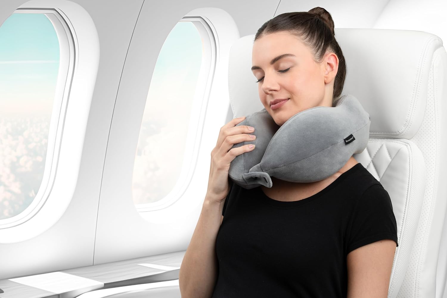 Brookstone Neck Travel Pillow - Lightweight Contoured Memory Foam Stuffable Travel Neck Pillow for Sleeping, Car, & Airplane, Size One Size, Dark Grey - Image 4