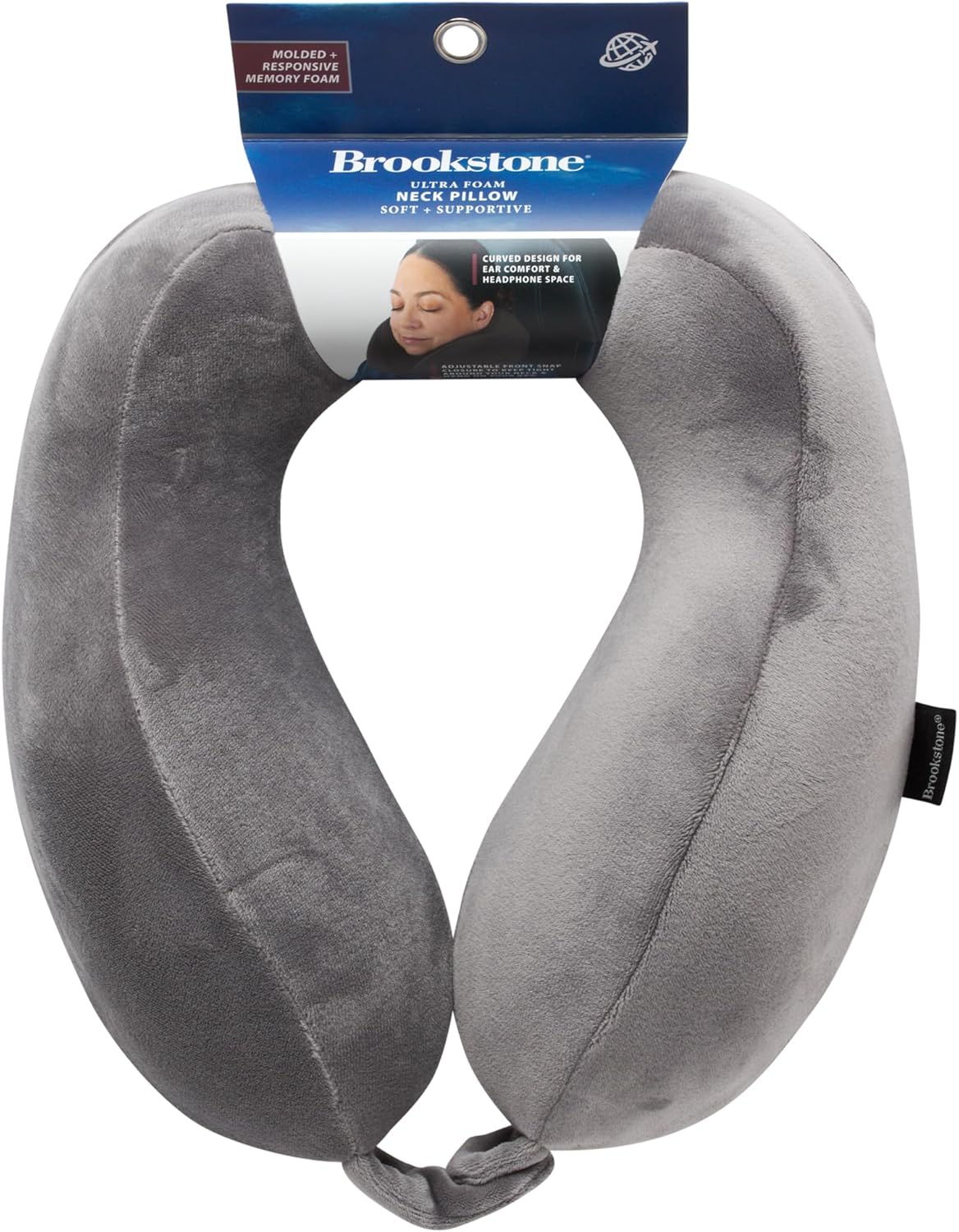 Brookstone Neck Travel Pillow - Lightweight Contoured Memory Foam Stuffable Travel Neck Pillow for Sleeping, Car, & Airplane, Size One Size, Dark Grey - Image 6