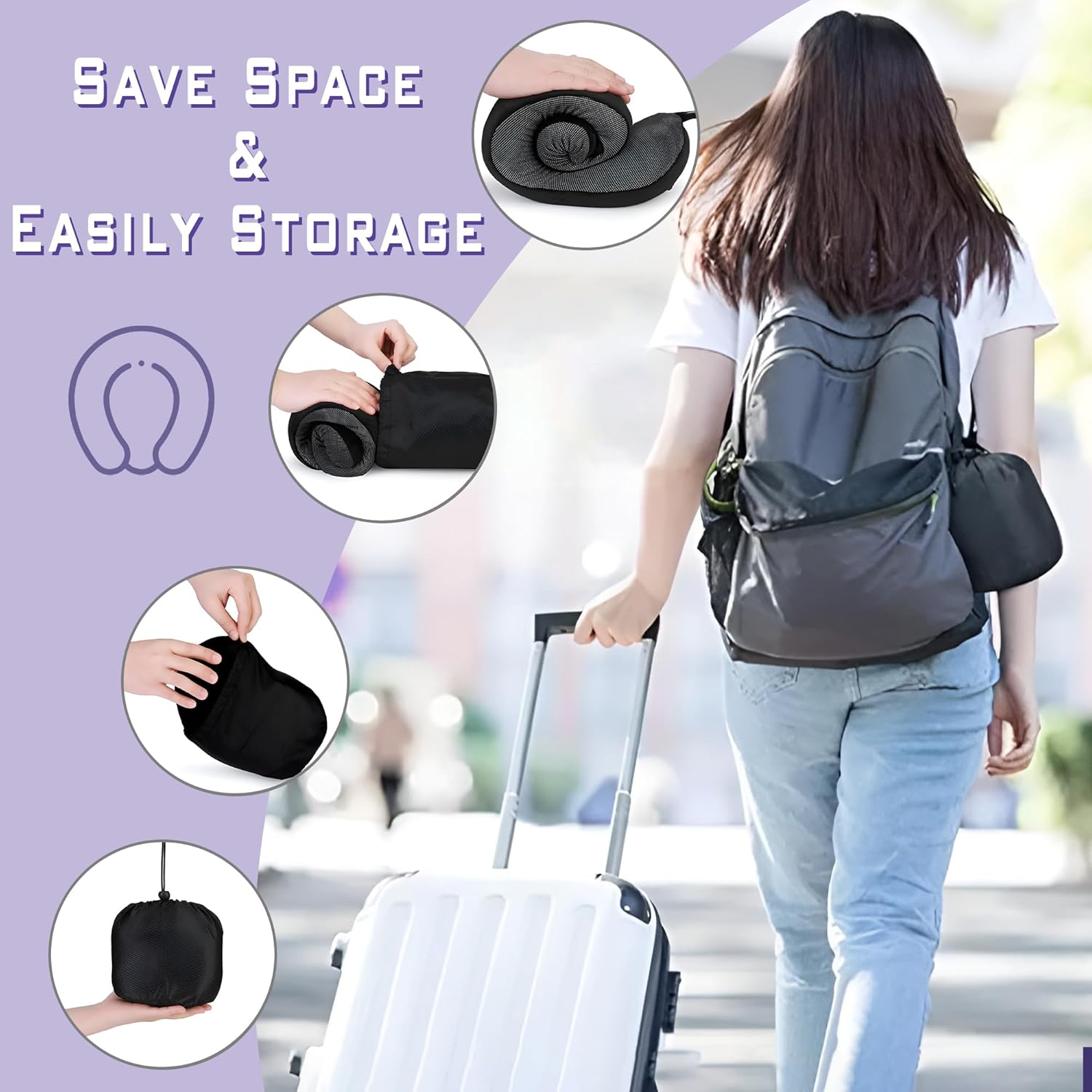 Neck Travel Pillow, Upgraded Memory Foam Pillow for Airplane, Machine Washable, Adjustable Flight Pillow, Suitable for Sleeping Airplane, Car, Office and Home (Black) - Image 7