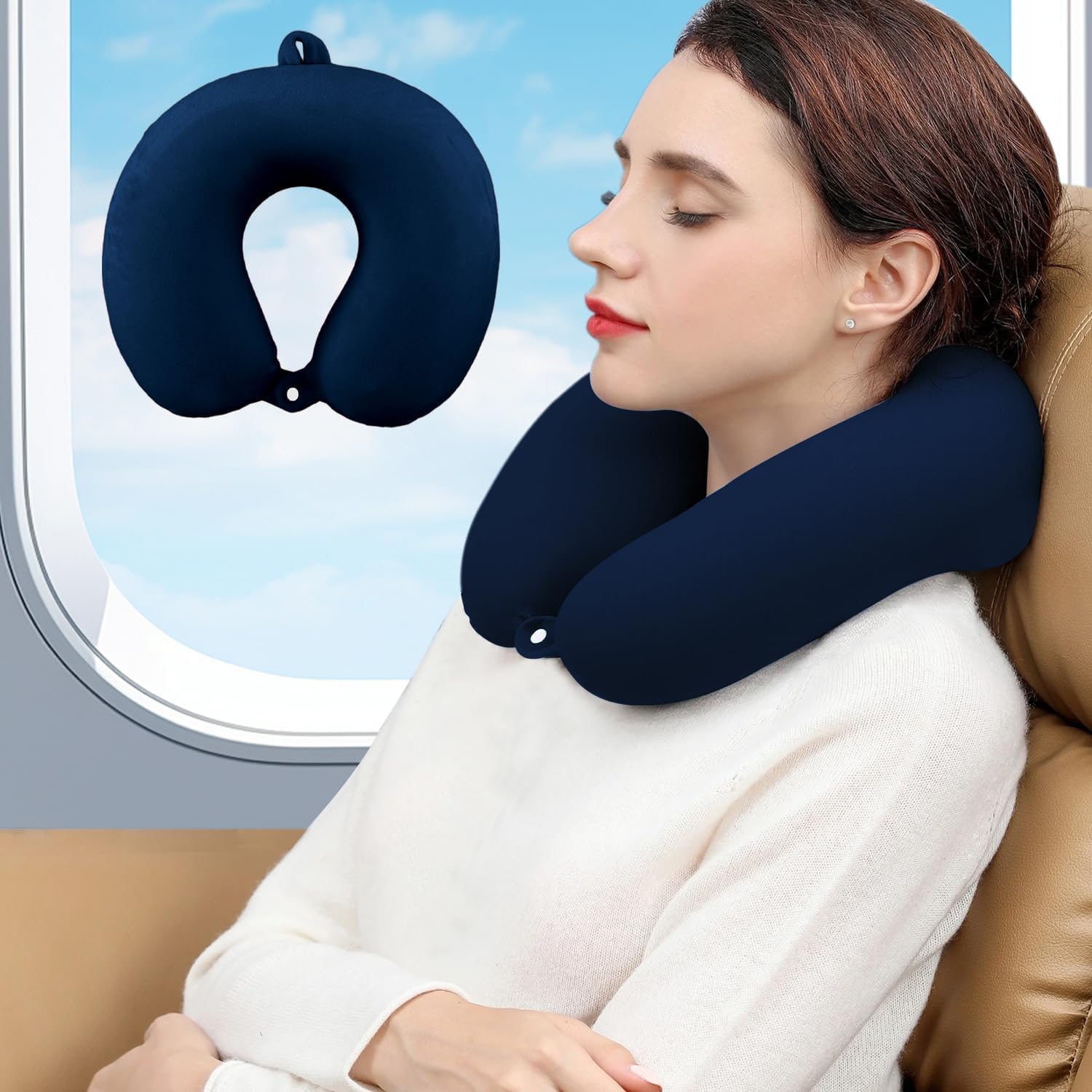 Memory Foam Travel Neck Pillow U Shape Comfortable Neck and Head Support for Planes Trains Self Driving Cars (Dark Blue)