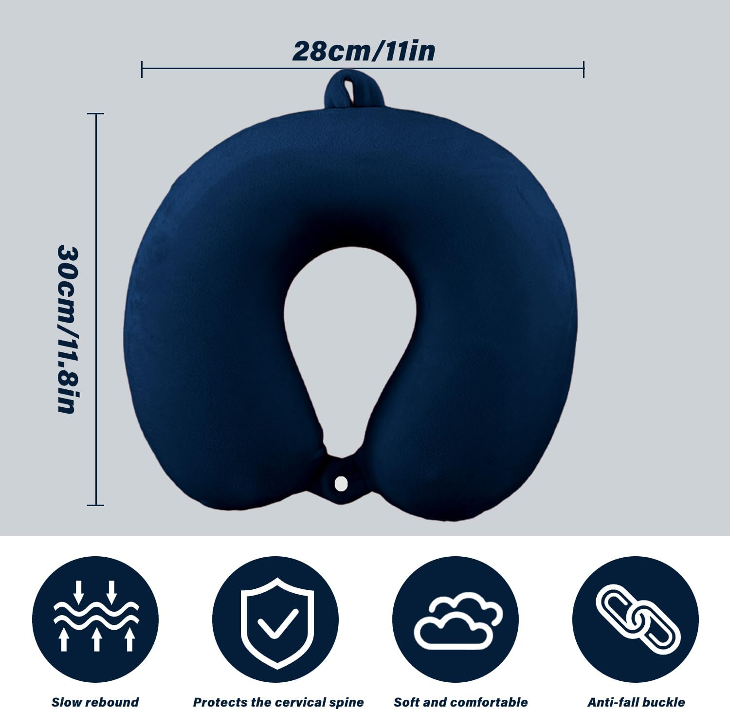 Memory Foam Travel Neck Pillow U Shape Comfortable Neck and Head Support for Planes Trains Self Driving Cars (Dark Blue) - Image 3