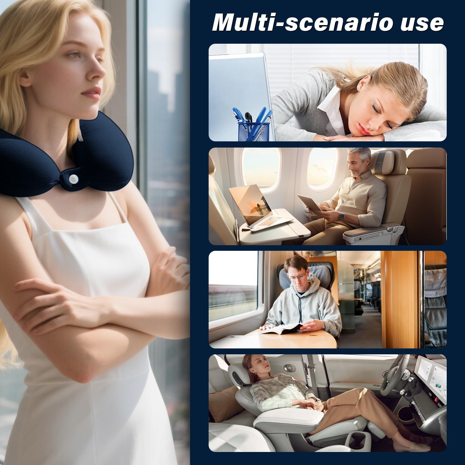 Memory Foam Travel Neck Pillow U Shape Comfortable Neck and Head Support for Planes Trains Self Driving Cars (Dark Blue) - Image 5