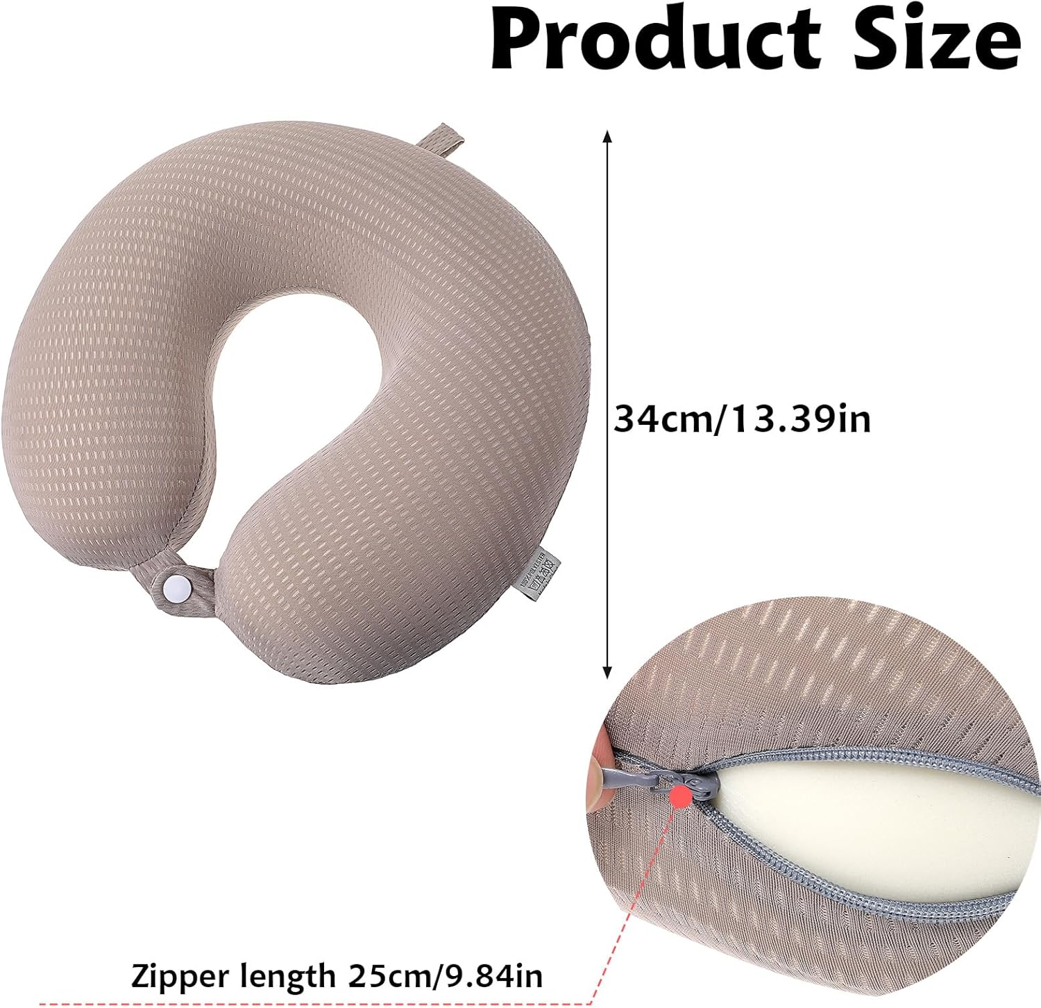 Neck Pillow Replacement Cover Travel U Neck Silk Pillow Case Cover Travel Neck Pillow Cover Pillow, 13.39‘’ U Shaped Neck Pillow Washable Cover, Airplane Pillow (Only Pillow Covers, no Filler)(Grey) - Image 2