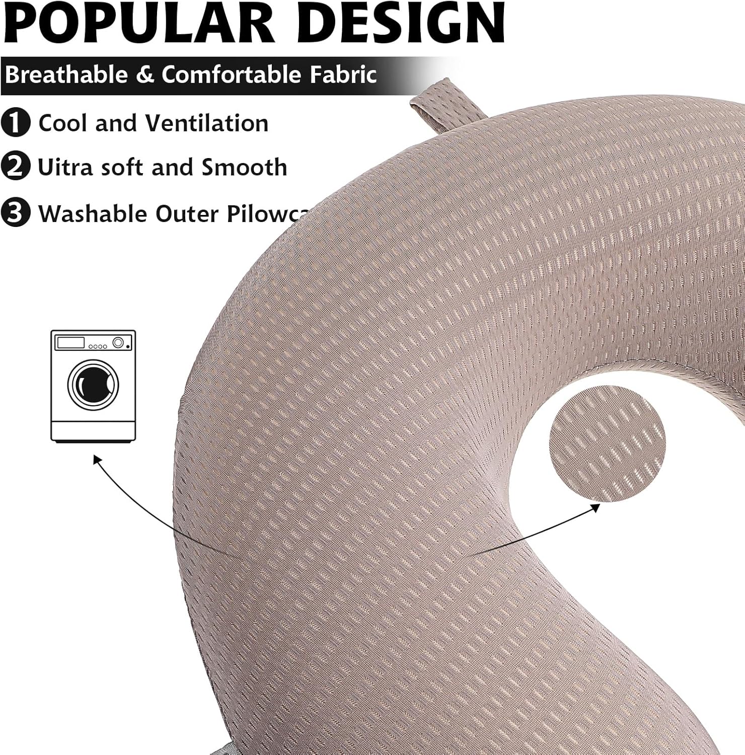 Neck Pillow Replacement Cover Travel U Neck Silk Pillow Case Cover Travel Neck Pillow Cover Pillow, 13.39‘’ U Shaped Neck Pillow Washable Cover, Airplane Pillow (Only Pillow Covers, no Filler)(Grey) - Image 3